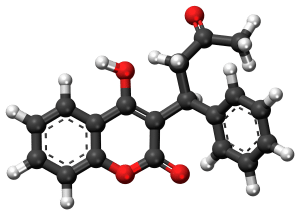 Ball and stick diagram of a warfarin molecule