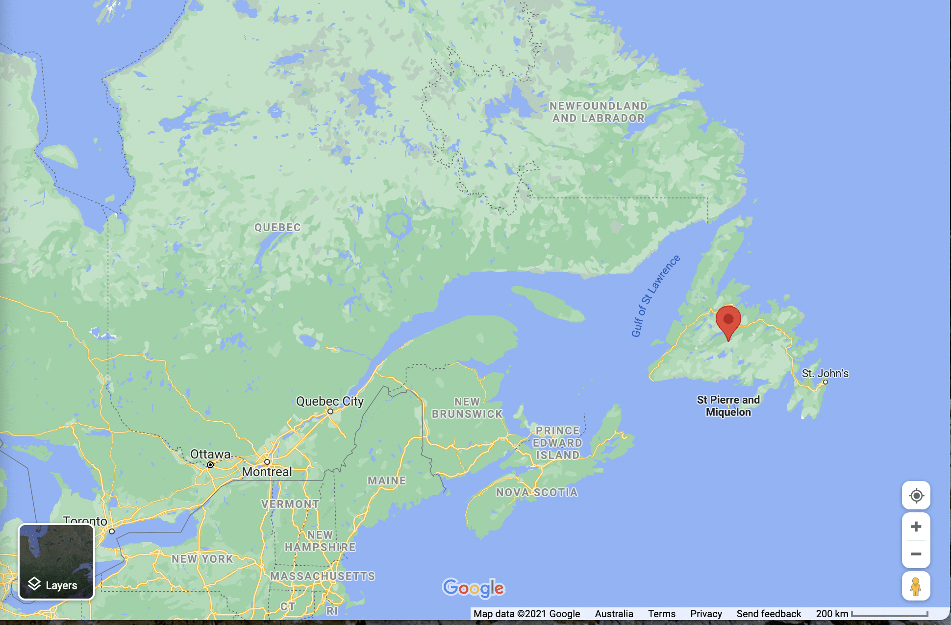 Newfoundland and Labrador, Canada Google Map